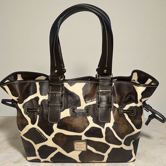 VTG Dooney & Bourke Giraffe Print Chiara Satchel J8927972 Brown Drawstring Tote - Picture 1 of 7